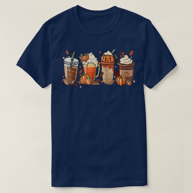 Halloween Cute Pumpkin Spice Coffee Latte Fall Aut T Shirt (Design framsida)
