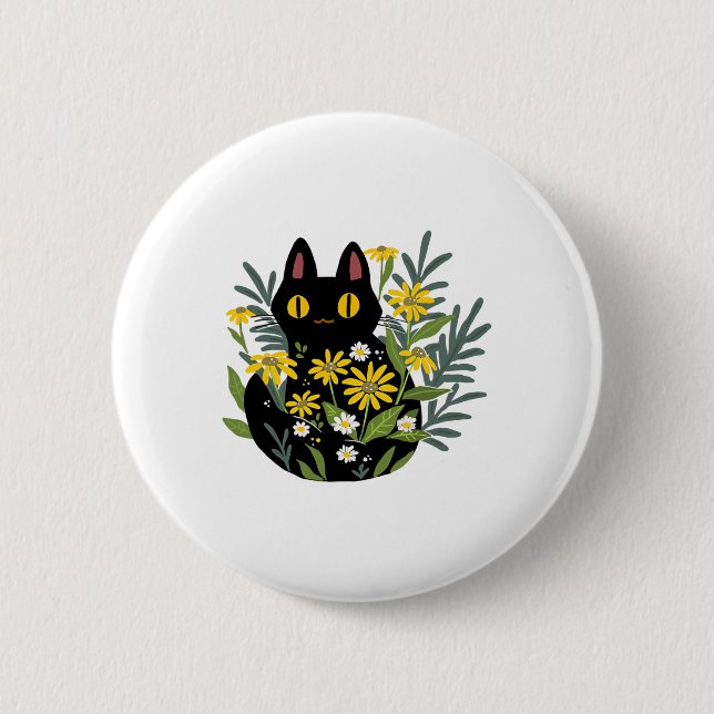 Halloween Cute Retro Black Cat Flower Fall Costume Knapp (Framsida)