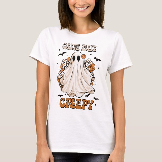Halloween Cute Retro Groovy Creepy Ghost T-Shirt (Framsida)