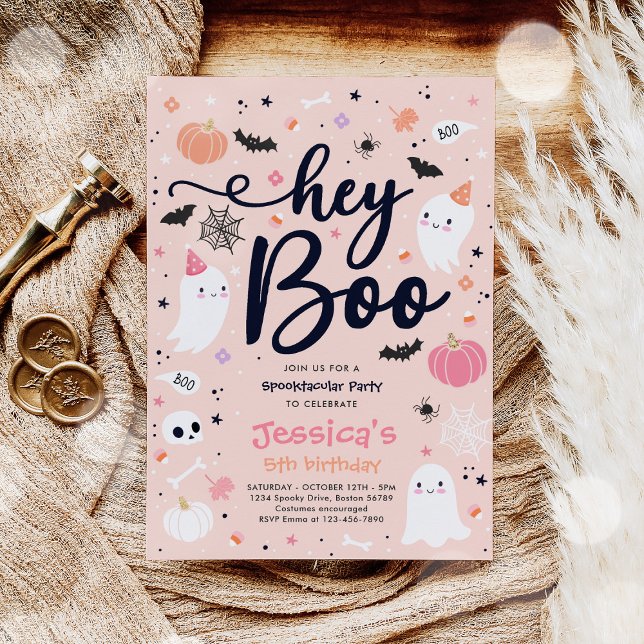 Halloween Cute Rosa Ghost Birthday Spooktacular Inbjudningar (Skapare uppladdad)