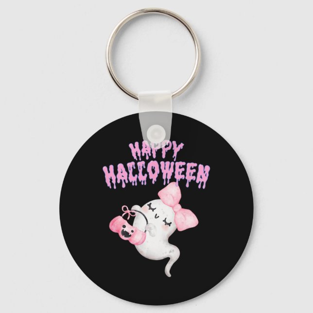 Halloween Cute Rosa Ghost Fall Apparel Girls Nyckelring (Framsida)