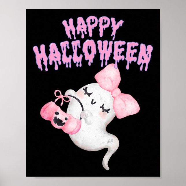Halloween Cute Rosa Ghost Fall Apparel Girls Poster (Framsidan)