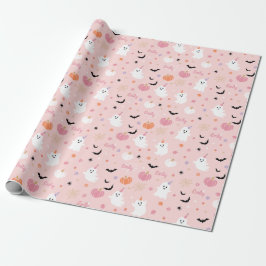 Halloween Cute Rosa Ghost med Personlig Namn Presentpapper