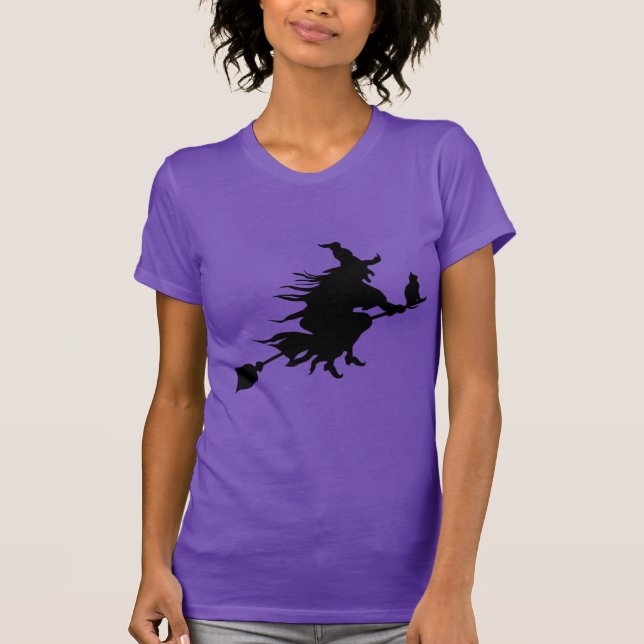 Halloween Cute Scary Black Witch Lila T Shirt (Framsida)