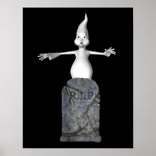 Halloween Cute Scary Ghost och Gravsten Poster