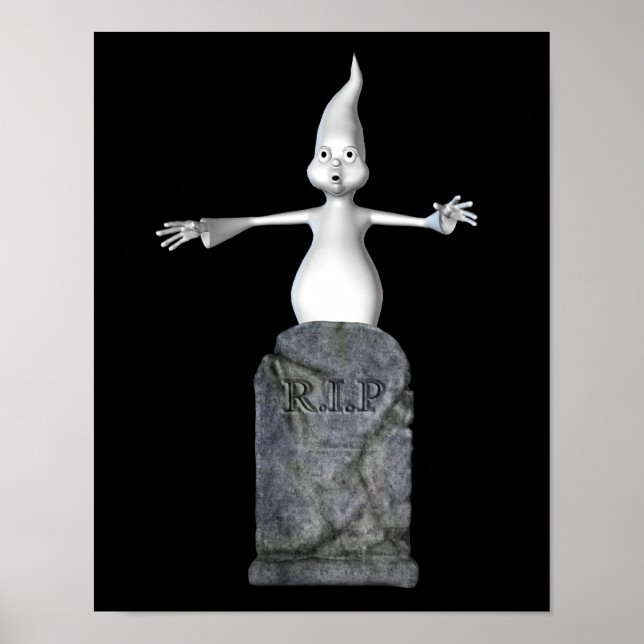 Halloween Cute Scary Ghost och Gravsten Poster (Framsidan)