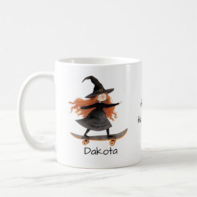 Halloween Cute Skateboarding Witch Personalize Kaffemugg (Vänster)