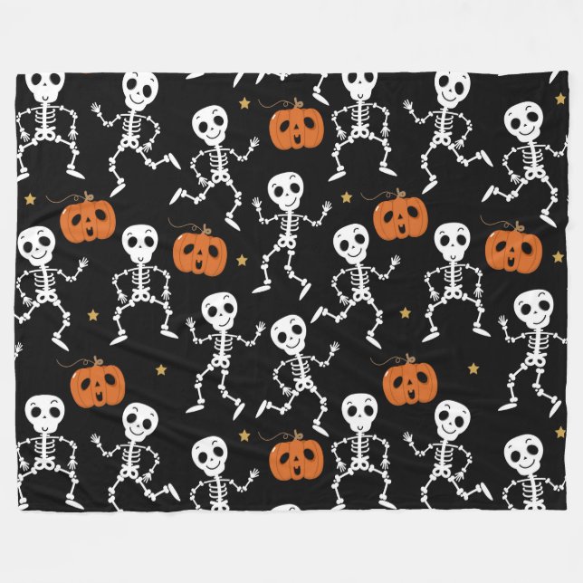 Halloween Cute Skeletons och Pumpkins Fleecefilt (Framsidan (Horisontell))