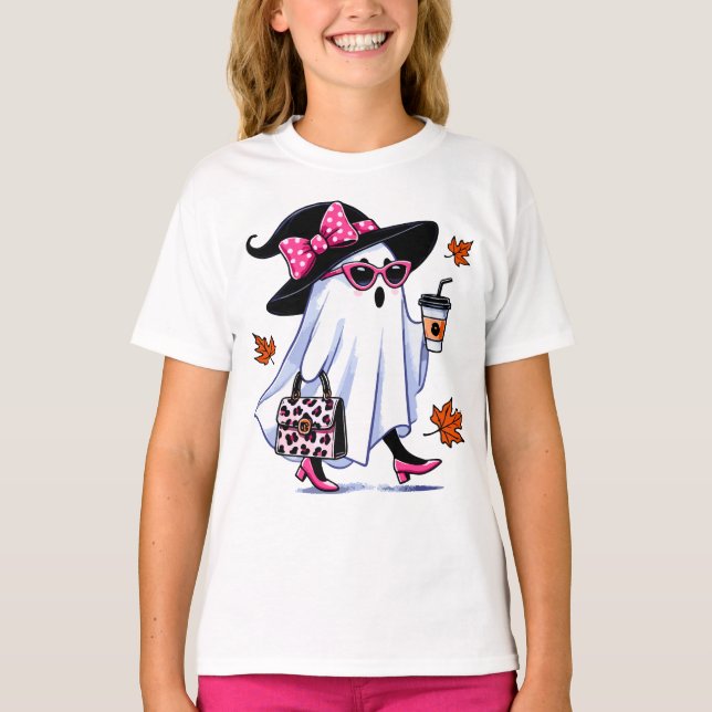 Halloween Cute Snyggt Witch Ghost Coffee Kopp T Shirt (Framsida)