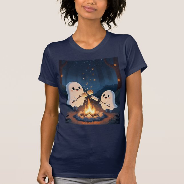 Halloween Cute Spöken rostningsmarshmallow T Shirt (Framsida)