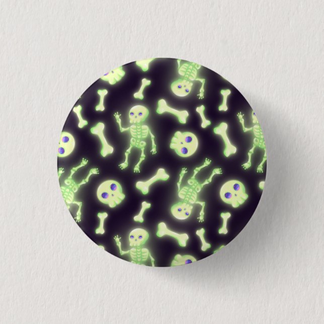 Halloween Cute Spooky Glowing Skeleton Bones Skull Knapp (Framsida)