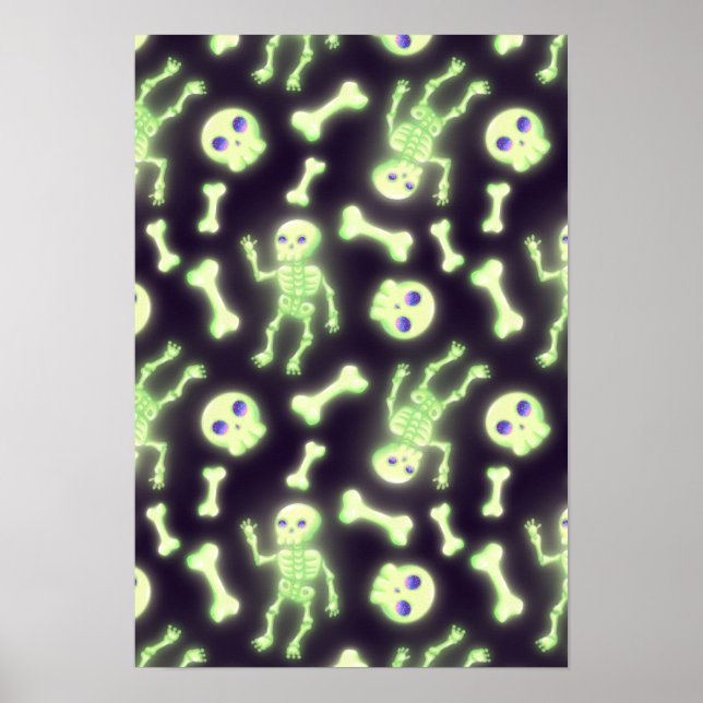 Halloween Cute Spooky Glowing Skeleton Bones Skull Poster (Framsidan)