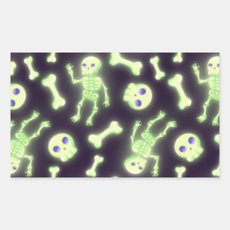 Halloween Cute Spooky Glowing Skeleton Bones Skull Rektangulärt Klistermärke
