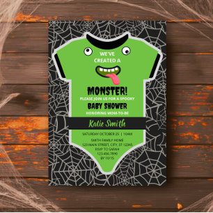 Halloween Cute Spooky Grönt Monster Baby Shower Inbjudningar