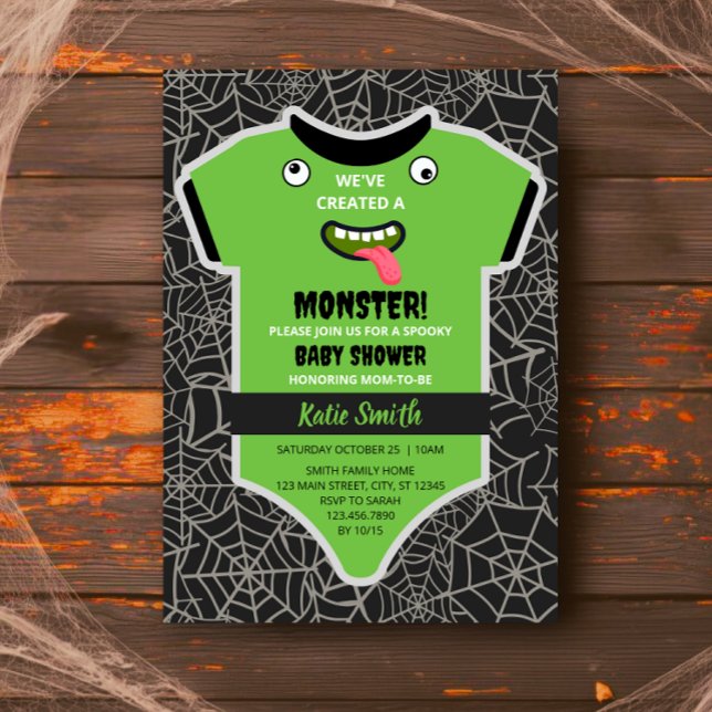 Halloween Cute Spooky Grönt Monster Baby Shower Inbjudningar (Skapare uppladdad)