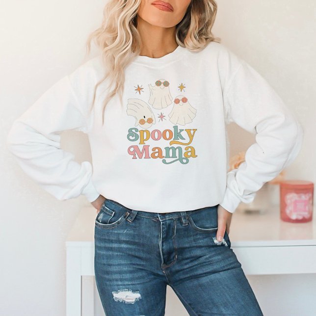 Halloween Cute Spooky Mamma Retro Font Lång Ärmad Tröja (Skapare uppladdad)