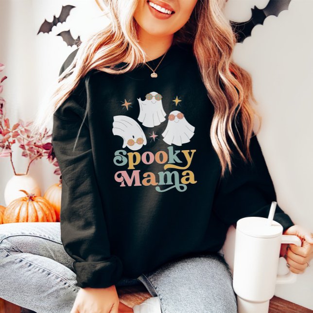 Halloween Cute Spooky Mamma Retro Font Lång Ärmad Tröja (Skapare uppladdad)