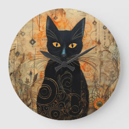 Halloween Cute Spooky Vintage Black Cat Stor Klocka