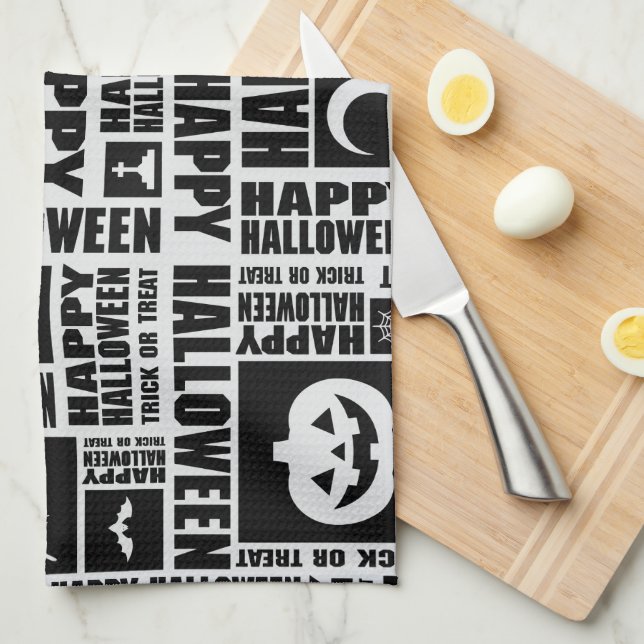 Halloween Cute Spooky Whimsical Black Mönster Kökshandduk (Vikt i Fjärdedel)