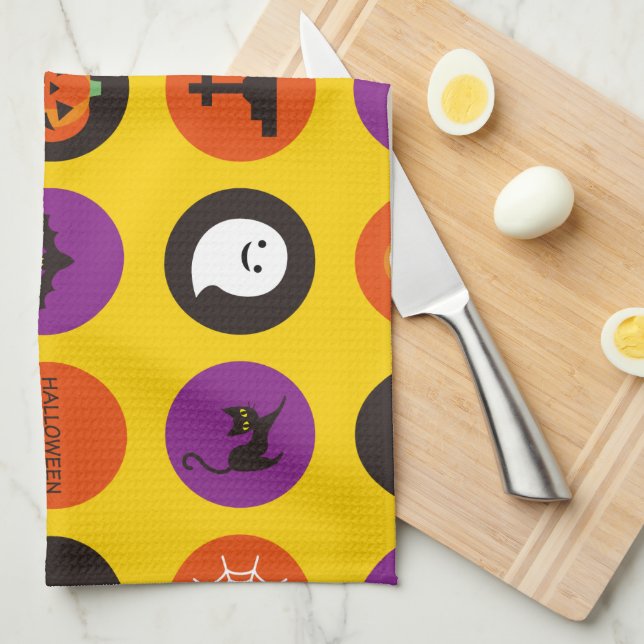 Halloween Cute Spooky Whimsical Funny Gult Kökshandduk (Vikt i Fjärdedel)