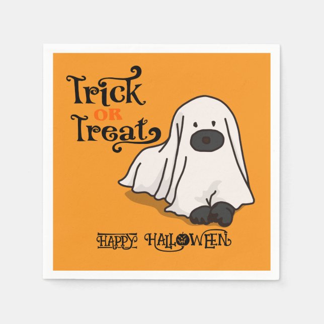 Halloween Cute Spooky Whimsical Ghost-Orange Pappersservett (Framsidan)