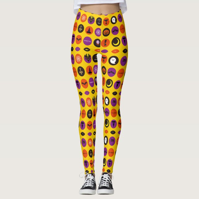 Halloween Cute Spooky Whimsical Mönster Gult Leggings (Framsida)