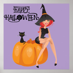 Halloween Cute Spooky Whimsical Witch Lila Poster