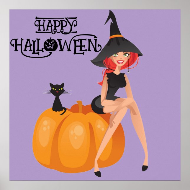 Halloween Cute Spooky Whimsical Witch Lila Poster (Framsidan)