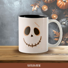 Halloween Cute Stitched Skull Skeleton Coffee Mug Två-Tonad Mugg