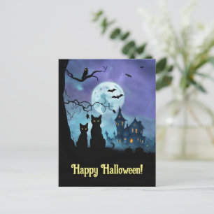 Halloween Cute Svarta katter Uggla Helg Vykort
