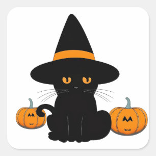 Halloween Cute Tecknad Friends, Black Baby Cat Fyrkantigt Klistermärke
