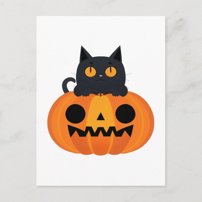 Halloween Cute Tecknad Friends, Black Baby Cat Helg Vykort (Framsida)