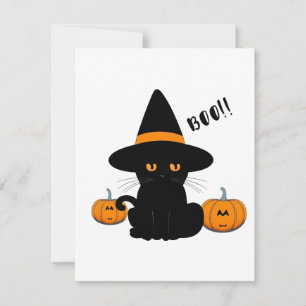 Halloween Cute Tecknad Friends, Black Baby Cat Tack Kort