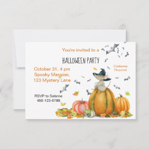 Halloween Cute Tecknad Witch Mouse Inbjudningar