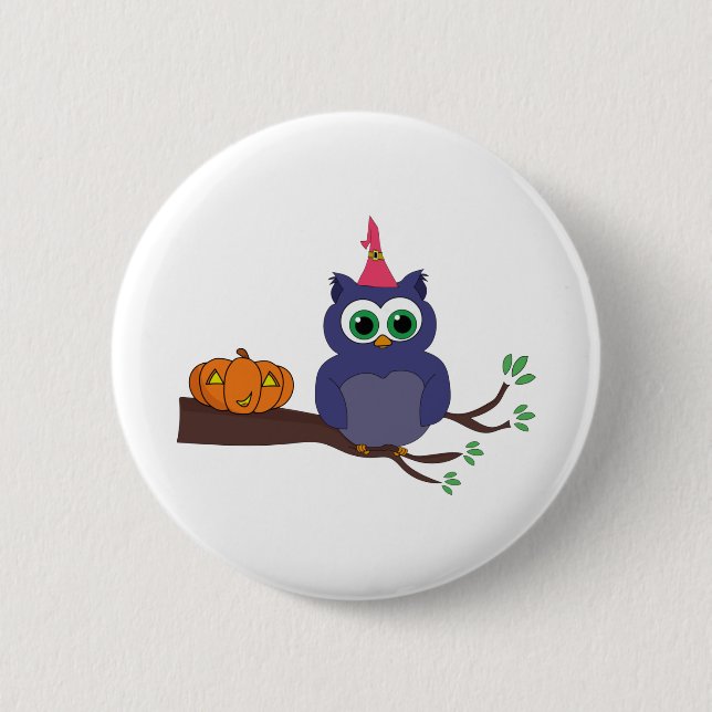 Halloween Cute Uggla och en Pumpkin Knapp (Framsida)
