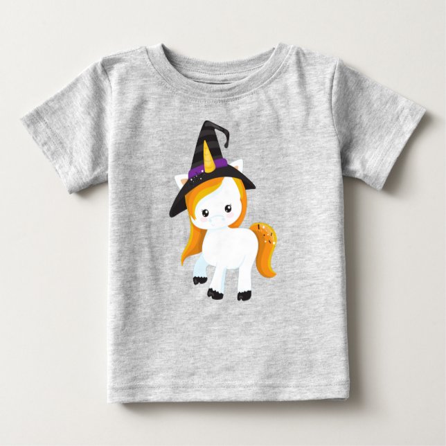Halloween, Cute Unicorn, Magic Unicorn, Witch Hat T Shirt (Framsida)