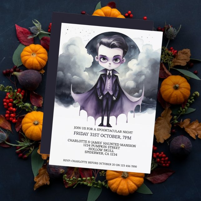 Halloween Cute Vampyre under fullt måne Inbjudningar (Halloween Cute Vampire Under a Full Moon Invitations from Ricaso. Halloween Party invites)