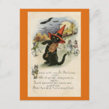 Halloween Cute Vintage Black Cat Mouse Dikt