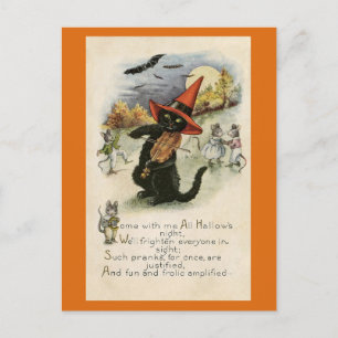 Halloween Cute Vintage Black Cat Mouse Dikt Vykort