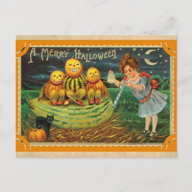Halloween Cute Vintage Victorian Pumpkin Vykort (Framsida)