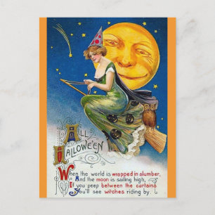 Halloween Cute Vintage Witch Victorian Dikt Vykort