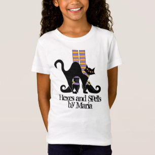 Halloween Cute Whimsical Black Cat Witch Shoes T Shirt