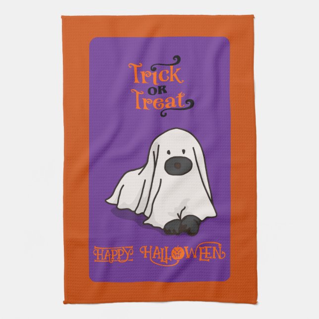 Halloween Cute Whimsical Ghost Hund Kökshandduk (Vertikal)