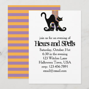 Halloween Cute Whimsical Witch Shoes Black Cat Inbjudningar