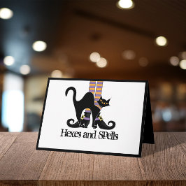 Halloween Cute Whimsical Witch Shoes Black Cat Kort