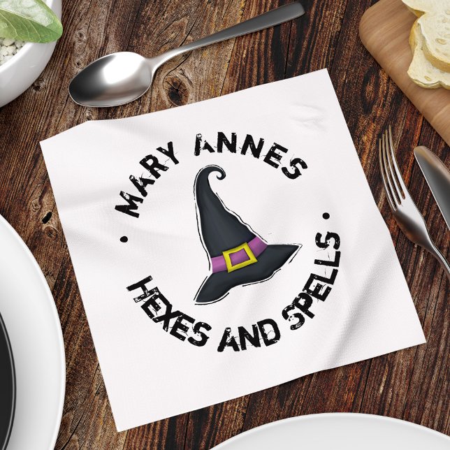 Halloween Cute Whimsical Witch Typography Pappersservett (Cute Halloween Party Witch Custom Paper Napkins.)