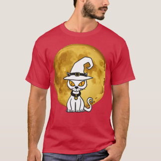 Halloween Cute White cat Scary Pumpkin på Måne T Shirt