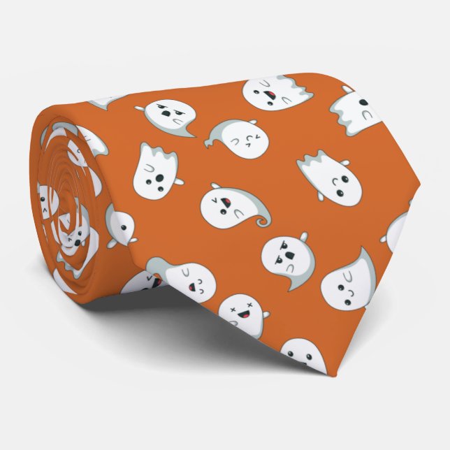 Halloween Cute White Spöken på Orange Mönster Slips (Rullad)