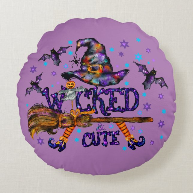Halloween Cute Wicked Witch Rund Kudde (Framsidan)