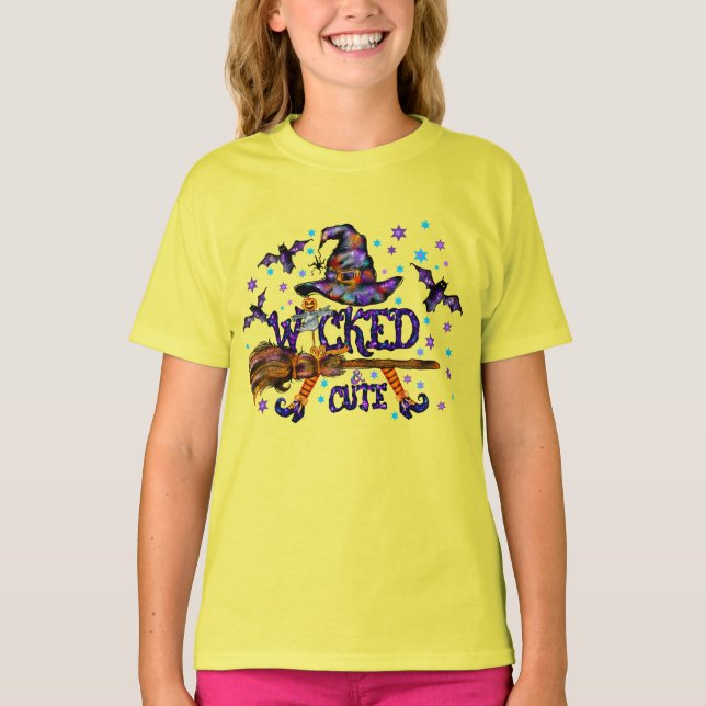 Halloween Cute Wicked Witch T Shirt (Framsida)